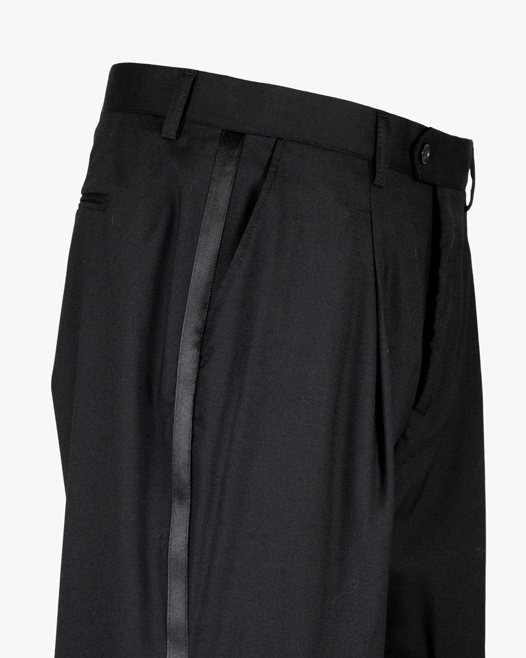 Pantalone in fresco lana e poliviscosa slim fit con doppia pence e banda laterale in raso