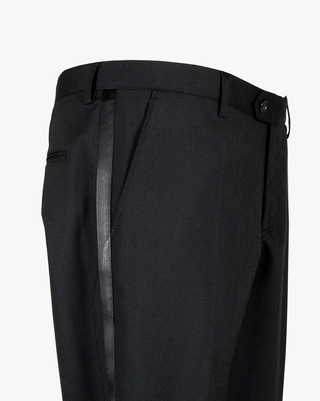 Pantalone in fresco lana e poliviscosa slim fit con doppia pence e banda laterale in raso