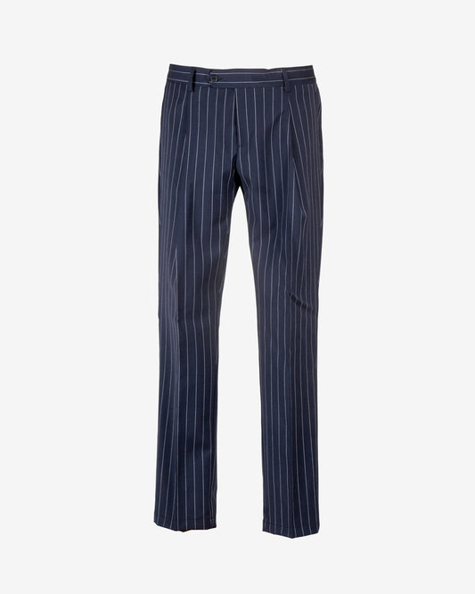 Pantalone in poliviscosa gessato slim fit con doppia pence