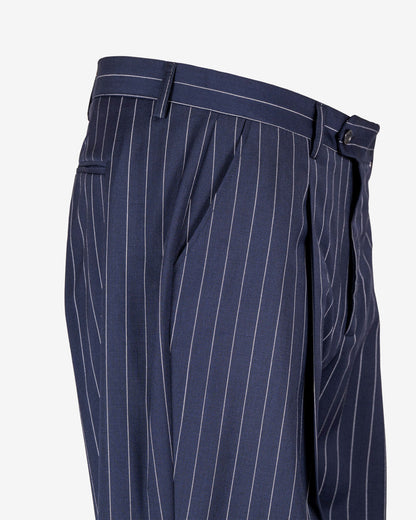 Pantalone in poliviscosa gessato a palazzo con doppia pence