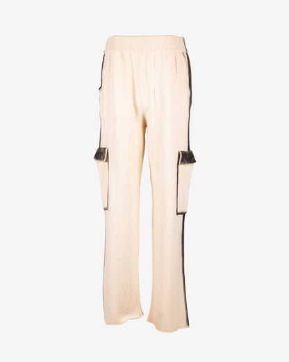 Pantalone in cotone avorio con aerografia fatta a mano