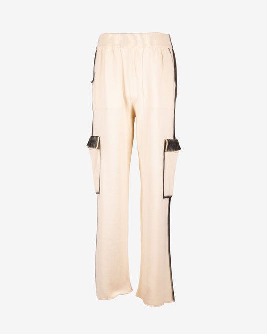 Pantalone in cotone avorio con aerografia fatta a mano