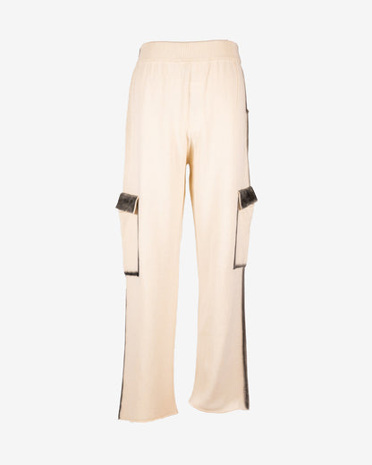 Pantalone in cotone avorio con aerografia fatta a mano