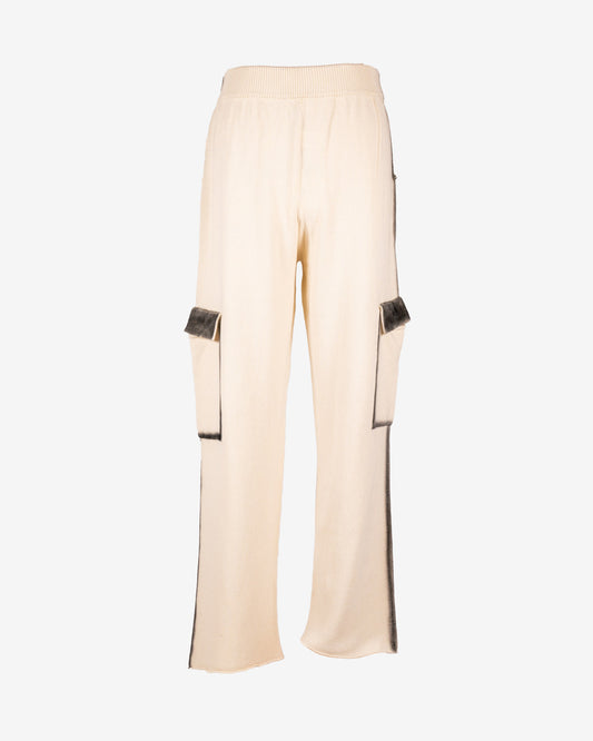 Pantalone in cotone avorio con aerografia fatta a mano