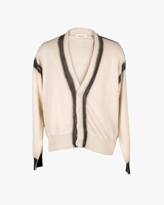 Cardigan avorio in cotone con aerografia manuale