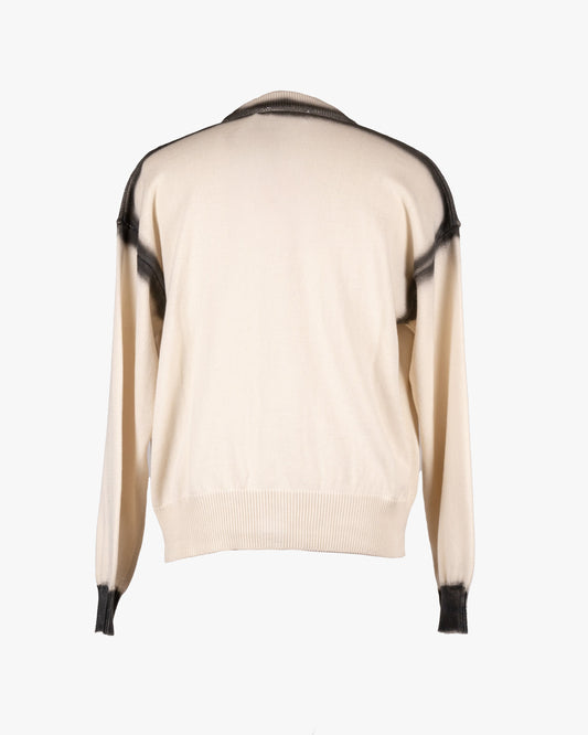 Cardigan avorio in cotone con aerografia manuale