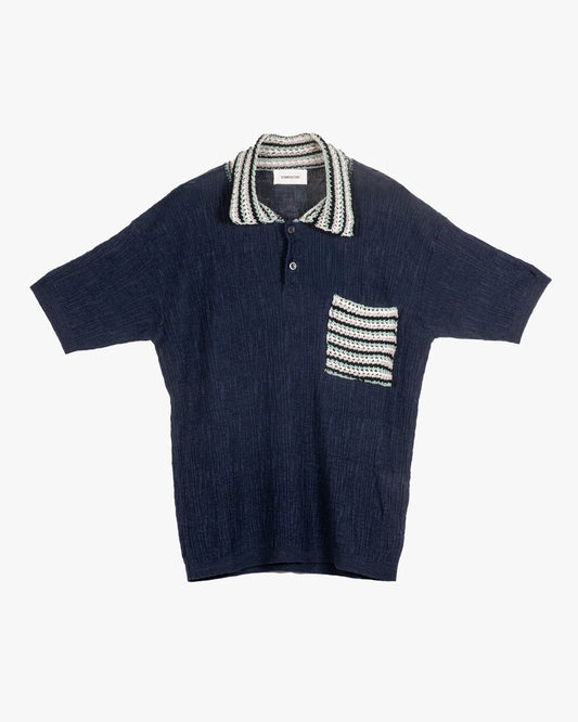Polo in lino con finiture intarsia in cotone