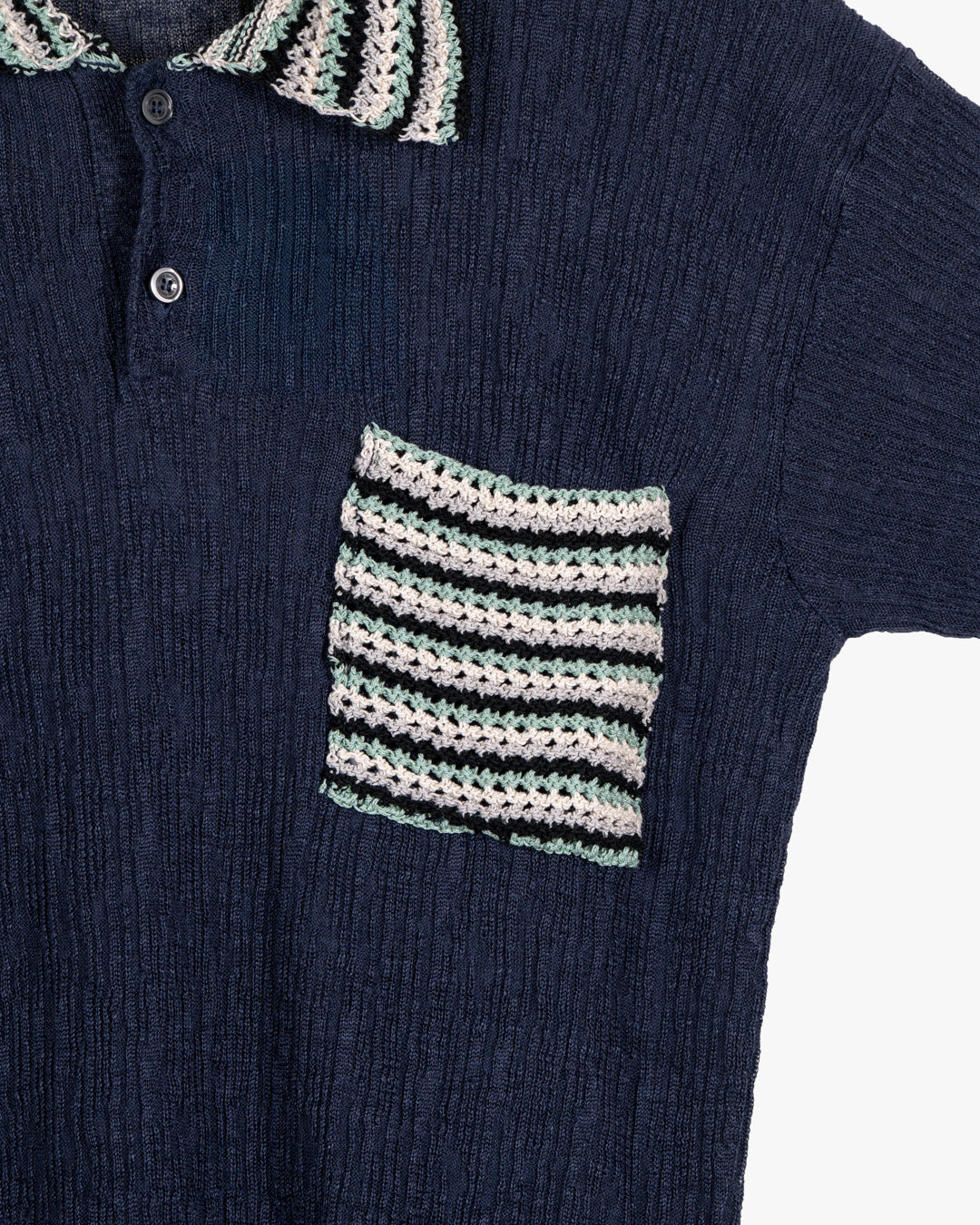 Polo in lino con finiture intarsia in cotone