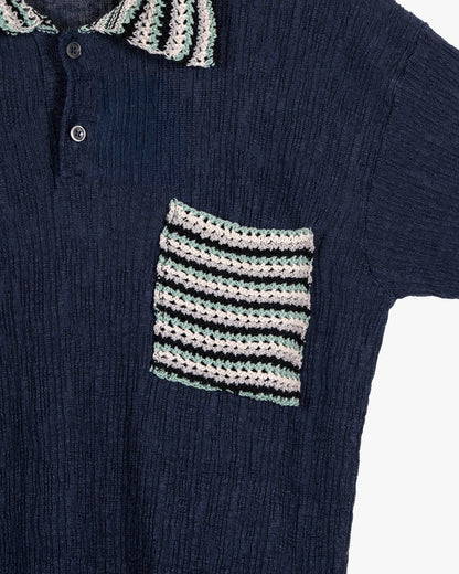 Polo in lino con finiture intarsia in cotone