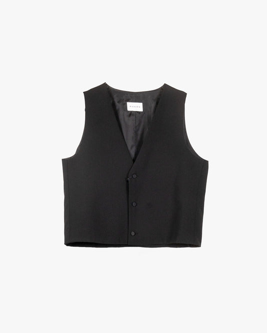 Gilet nero con bottoni foderati in raso