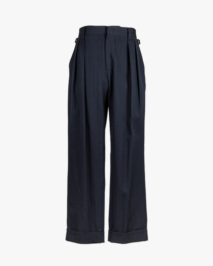Pantalone in fresco lana wide doppia pence e regolatore