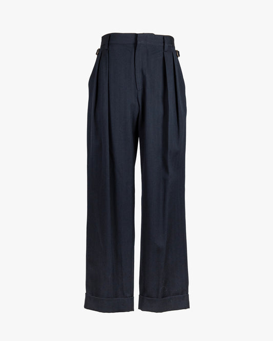 Pantalone in fresco lana wide doppia pence e regolatore
